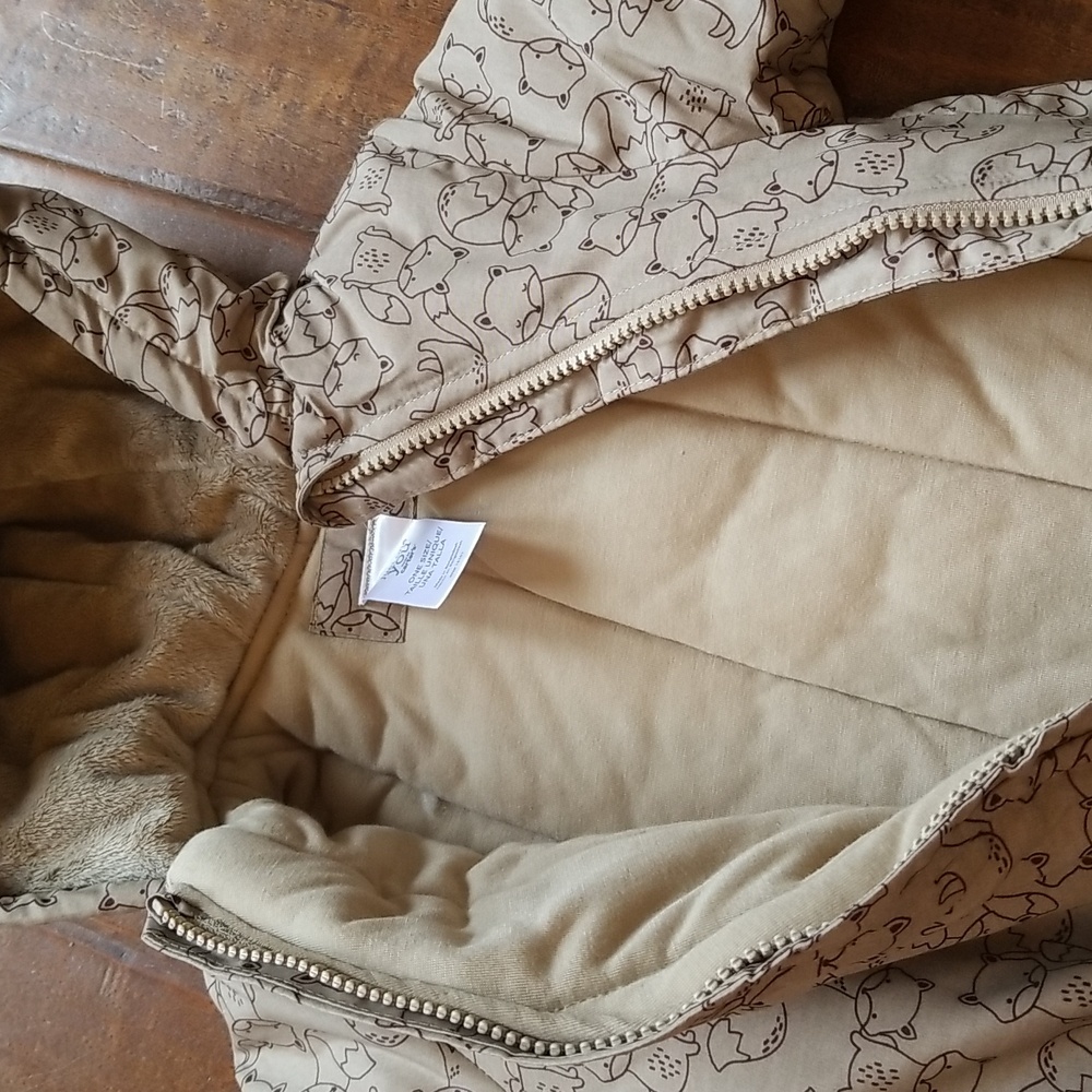 Carters Baby Sack Tan Brown Fox Print Car Seat Coat - Picture 6 of 10